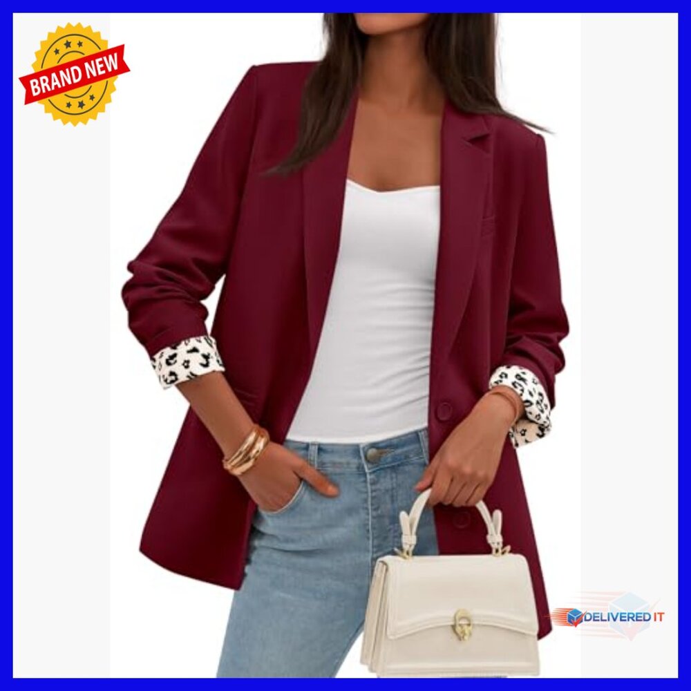 Leopard Lined Blazer Open Front Long Sleeve Work Office Business Casual - Picture 3 of 7